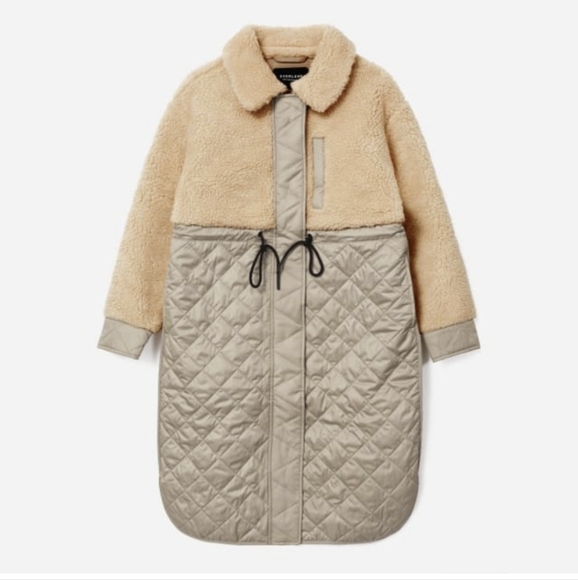 Everlane Quilted Teddy Coat - Beige - Picture 1 of 4